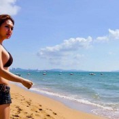 Pics of asian shemale Sapphire Young playing at the beach